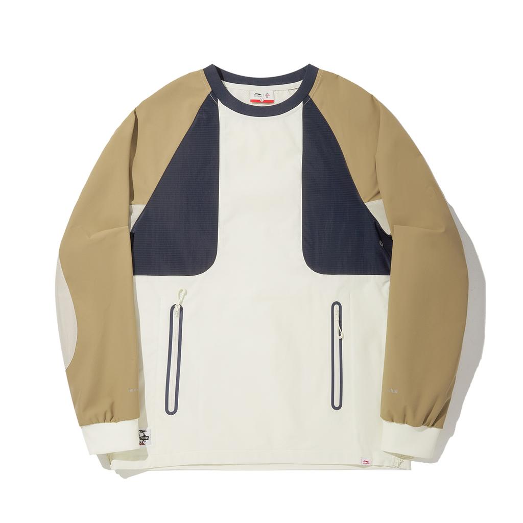 Li Ning X CHUMS Collaboration Series Sports Casual Simple Loose Round Neck Color Block Knit Sweater Men Sweater Vanilla-Ice-White AAEV011-2