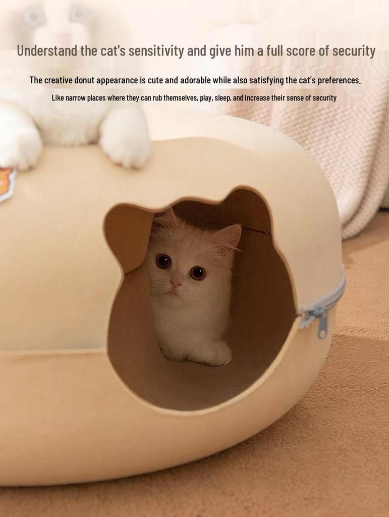 Animal-Shaped Felt Cat Tunnel Bed & Toy