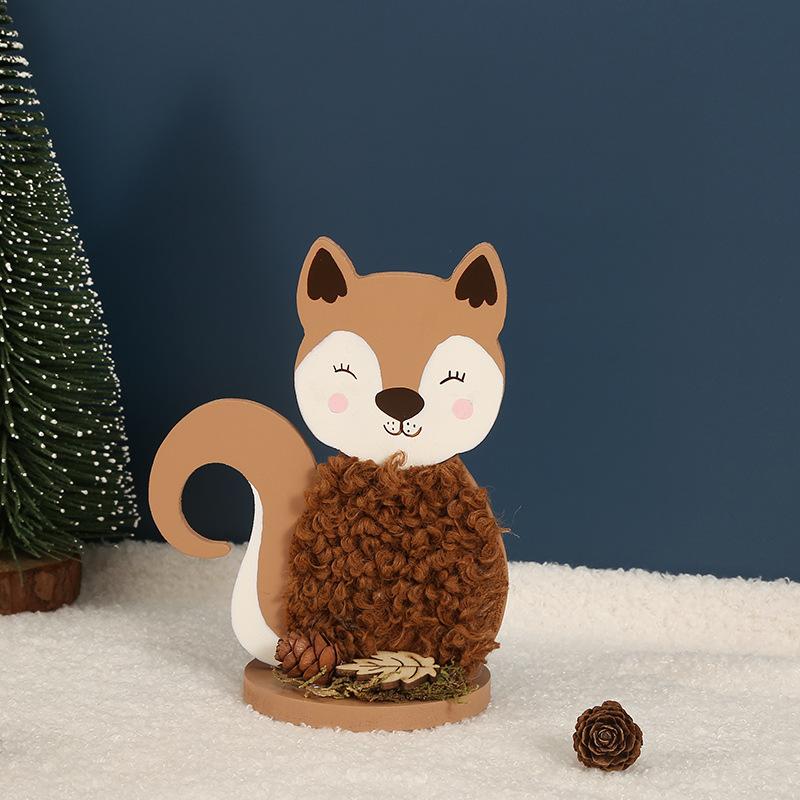 New Raccoon Fox Mini Animal Plush Wood 3D Desktop Ornament Decoration Animal Raccoon Figurines Miniatures Dropshipping
