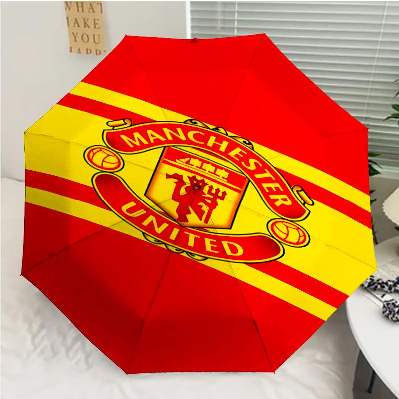 Manchester United FC logo Print Automatic Umbrella, 8 Rib Iron Frame, Plastic Handle, Suitable for Outdoor Travel &Daily , Ideal Gift