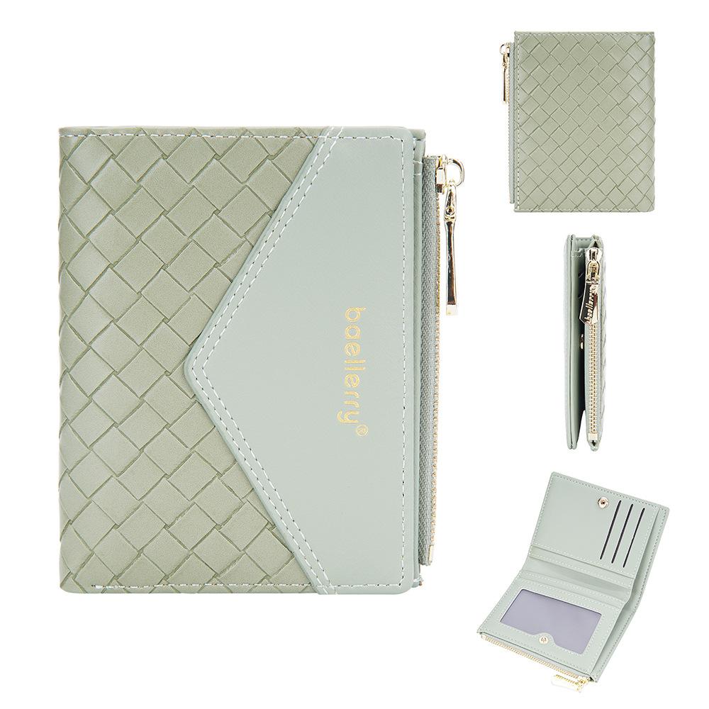 Женский модный короткий тканый кошелек в два раза из искусственной кожи с застежкой-держателем для карт, женский умный кошелек на молнии с несколькими картами