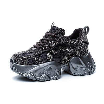 Цыганские туфли-папашки со стразами женские 2025 новые толстая подошва внутренняя высота увеличение повседневная мода универсальный темперамент туфли-папашки женская обувь