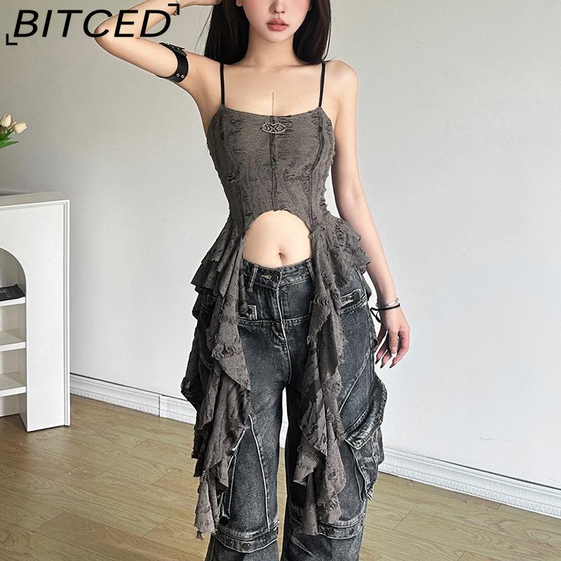 BITCED Summer Women's Solid-Color Slim-Fit Streetwear Fashion Strapless Sexy Backless Tank Top