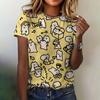 Women's T-shirt 3D Cat Print Clothing Summer Crew Neck Fashion Short Sleeves Elegant Casual Top Loose T-shirt Women's Clothing