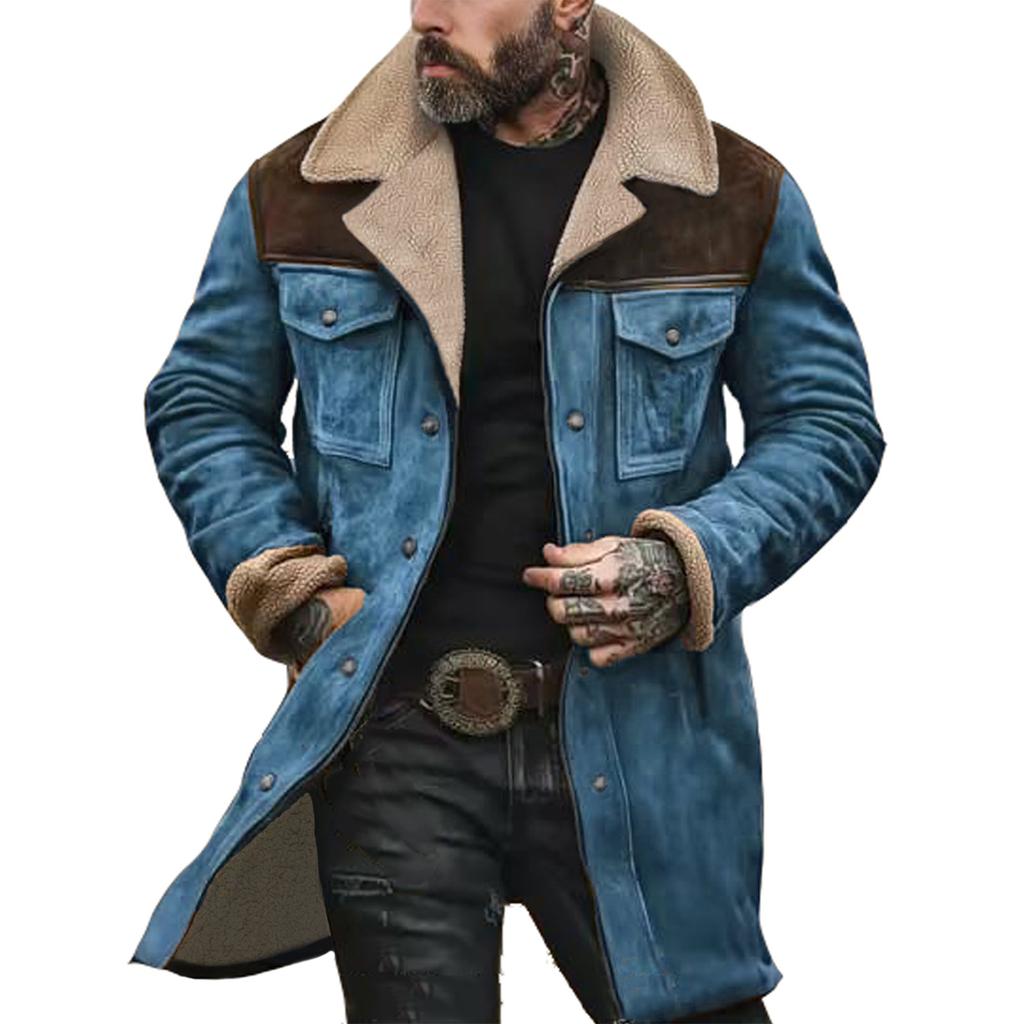 Men's Suede Color-matching Winter Jacket Multi-pocket Zipper Coat