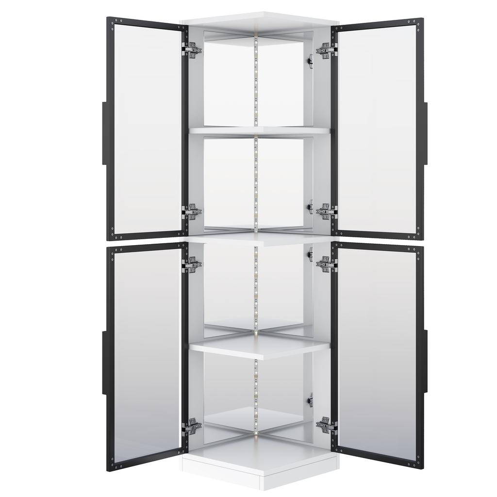 Display Cabinet with Glass 44 × 42 × 164 cm, Mirror Back, Double-Sided Glass, LED Lighting Color Change, Collectibles, Books, Wine & Decoration, White