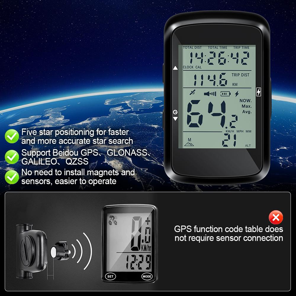 NEWBOLER Беспроводной велокомпьютер GPS Спидометр для велосипеда MTB Дорожный велосипед Водонепроницаемый USB-перезаряжаемый Велосипедные аксессуары
