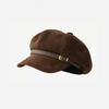 Brown Pu Leather Beret British Style Painter Hat Personality Suede Octagonal Hat  Outdoor