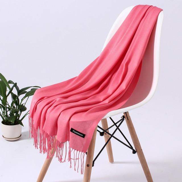 Women Solid Scarf Cashmere Feeling Pashmina Shawls Tassel Hijab Head Wraps Femme Thin Spring Winter Scarves Foulard Bufanda