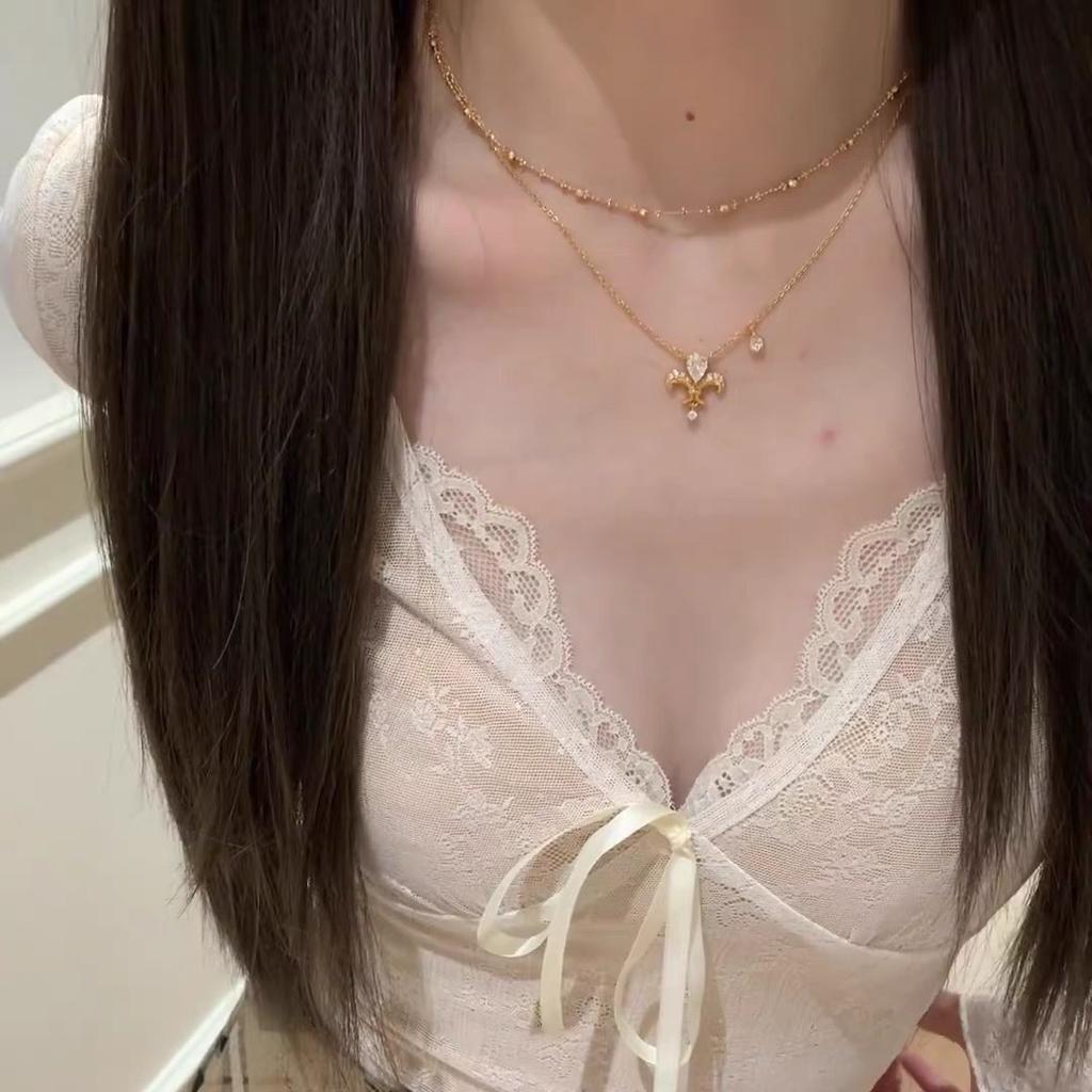 French~ Vintager Iris Necklace Female Water Drop Light Luxury Niche High Sense Medieval High Carbon Diamond Collarbone Chain 2026