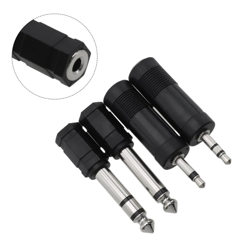 Black Headphone Adaptor Converter Stereo 1/4 Inch 3.5mm To 6.35mm 4*