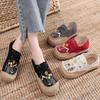 Fashion Flower Embroidered Women Handmade Linen Cotton Slip On Espadrilles Loafers Comfortable Sneakers Casual Walking Shoes 2024