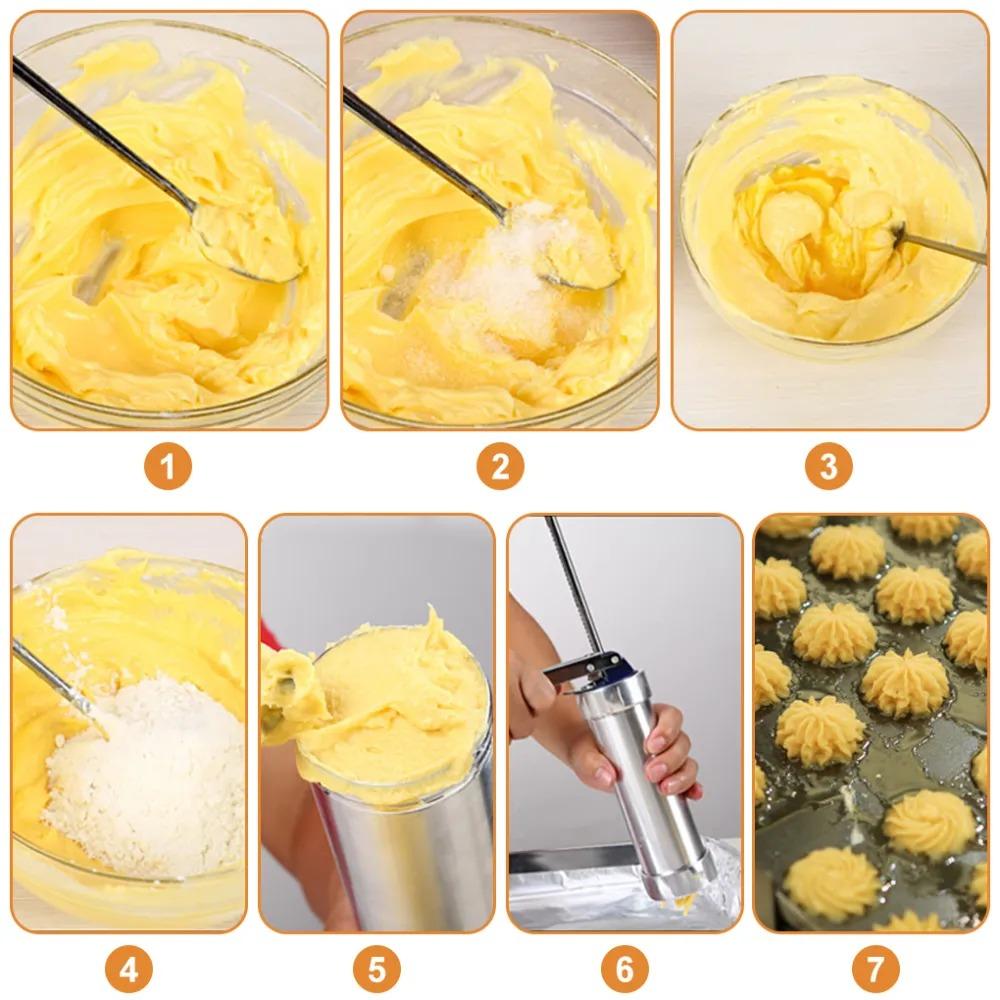 Пресс для печенья с пистолетом и набором для глазури, машина для приготовления чурро из сплава, печенье с 20 дисками, 4 насадка для печенья, форма для печенья, кухонные аксессуары