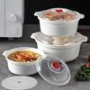 3Pcs Microwave Bowls with Lids Dishes Serving Steam Rack for Salad