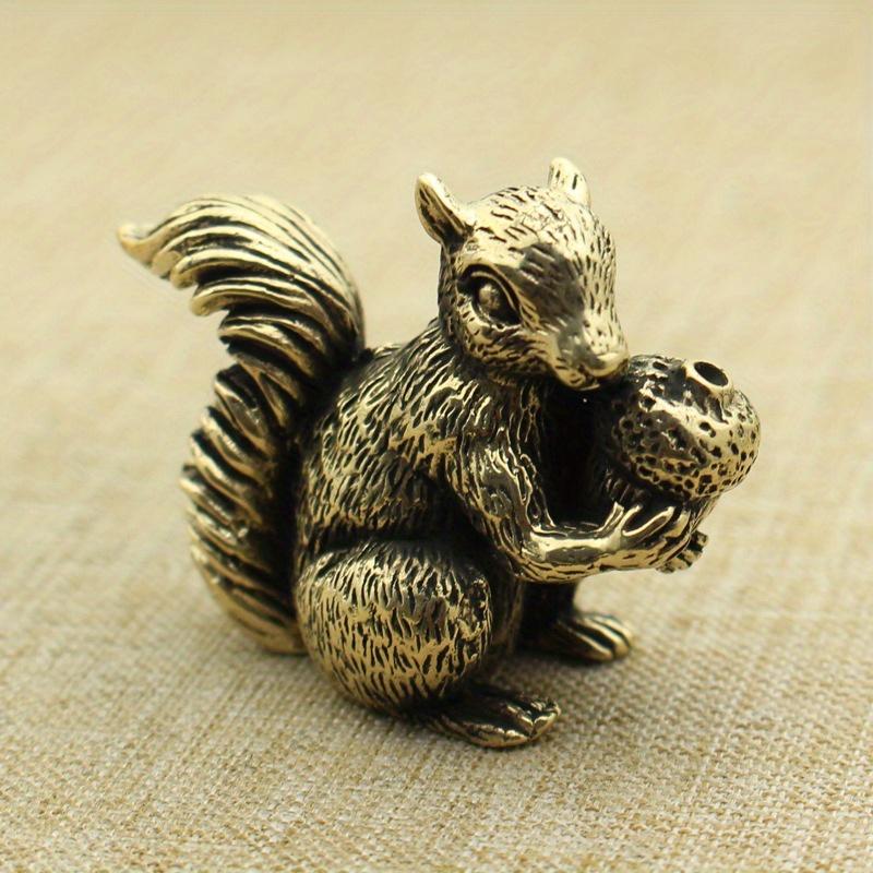 1pc Exquisite Antique Squirrel Figurine - Solid Copper Statue with Brass Accents, Nuts Tea Pet Incense Holder, Desk Decoration,