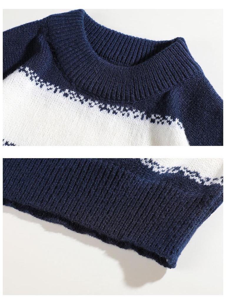 2025 Men's Japanese Casual Striped Knit Pullover - Autumn/Winter Loose Fit, Long Sleeve, Round Neck.