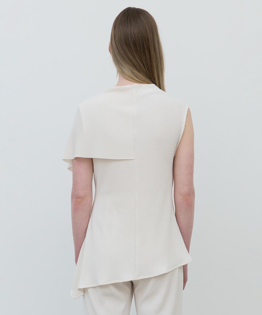 AFTERGLOWOOL Draped Shawl Pleated Blouse_Ivory