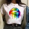 New Fashion Women Tshirt Watercolor Lips Printed Tops Tee Casual Short Sleeve Female Tee Shirts Harajuku Graphic T-Shirts Femme