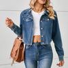 Женская мода Свободная джинсовая короткая куртка Куртка Топ с длинными рукавами Женская