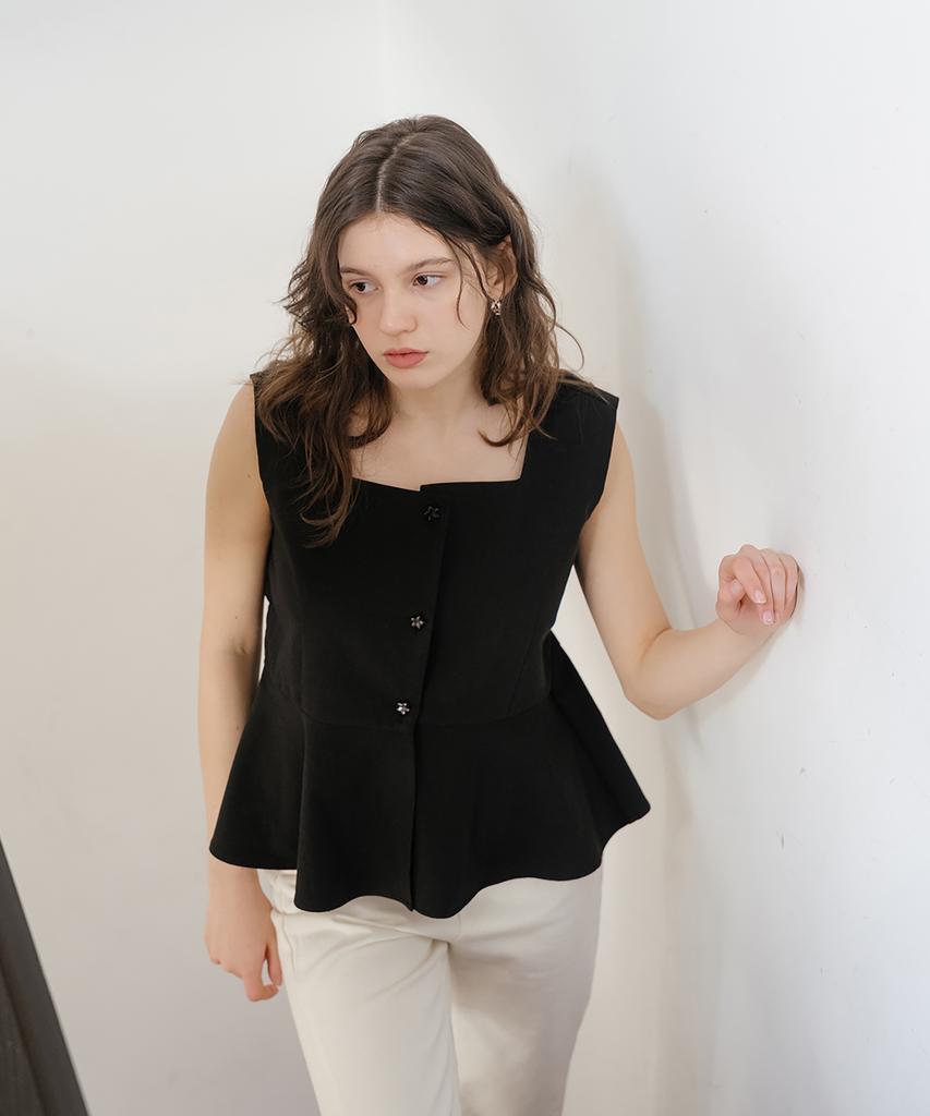 YOUNESS Black Flare Peplum Blouse