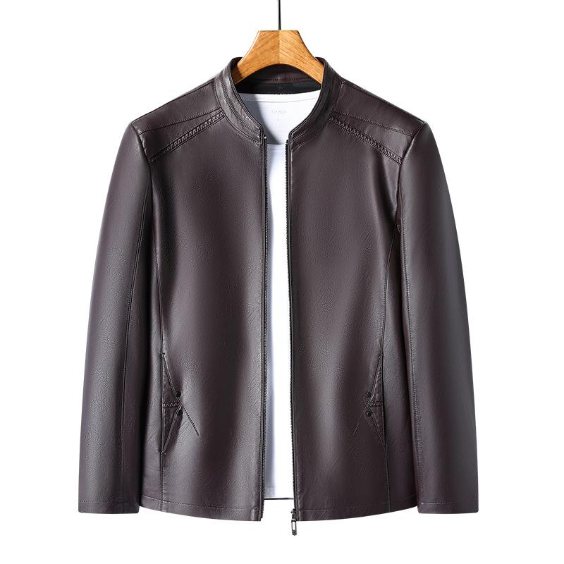 Бархатная кожаная куртка с воротником-стойкой, мужская простая деловая повседневная кожаная куртка, мужская осенне-зимняя новая кожаная куртка