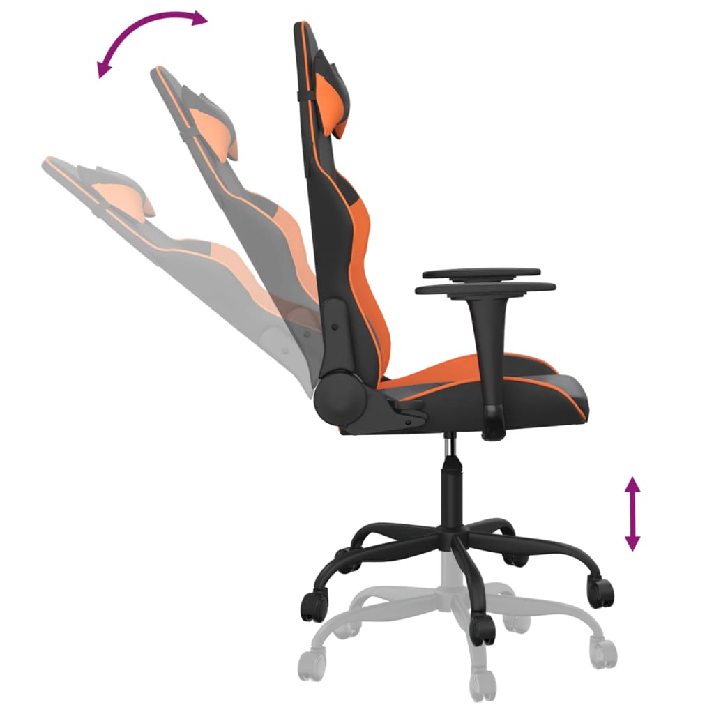 Gaming Chair with Massage Function Black and Orange Faux Leather