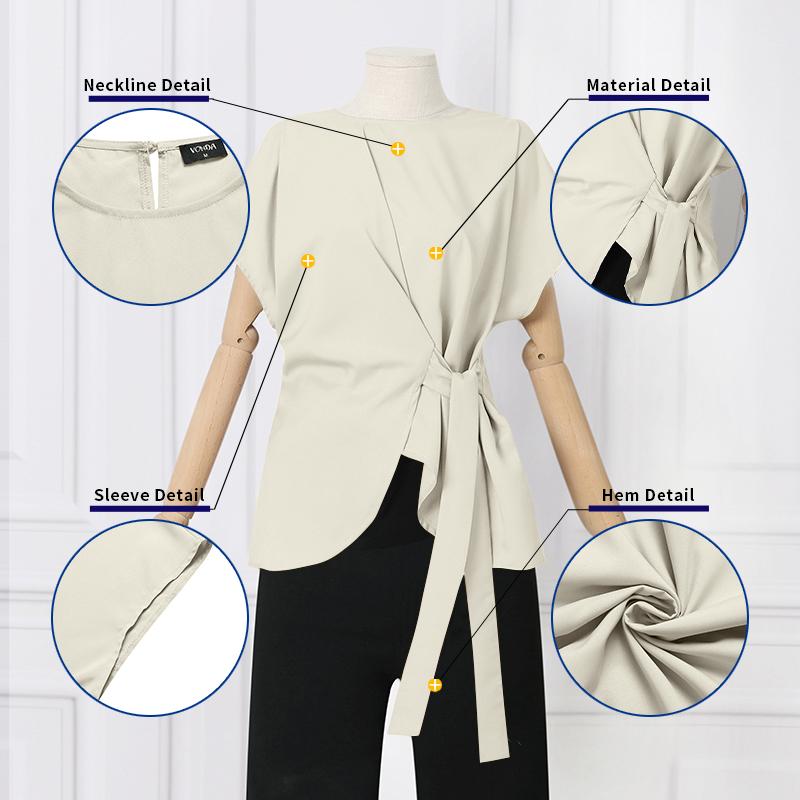 VONDA Летние женские туники с короткими рукавами и круглым вырезом, повседневные однотонные плиссированные блузки, футболки S-5XL