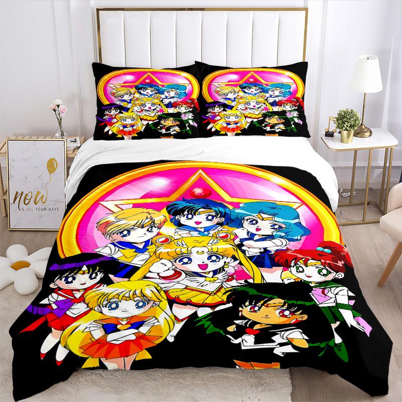 Sailor Moon Adventure Print 3Pcs Bedding Setduvet Cover With 2 Bedropillowcase Home Birthday Gift