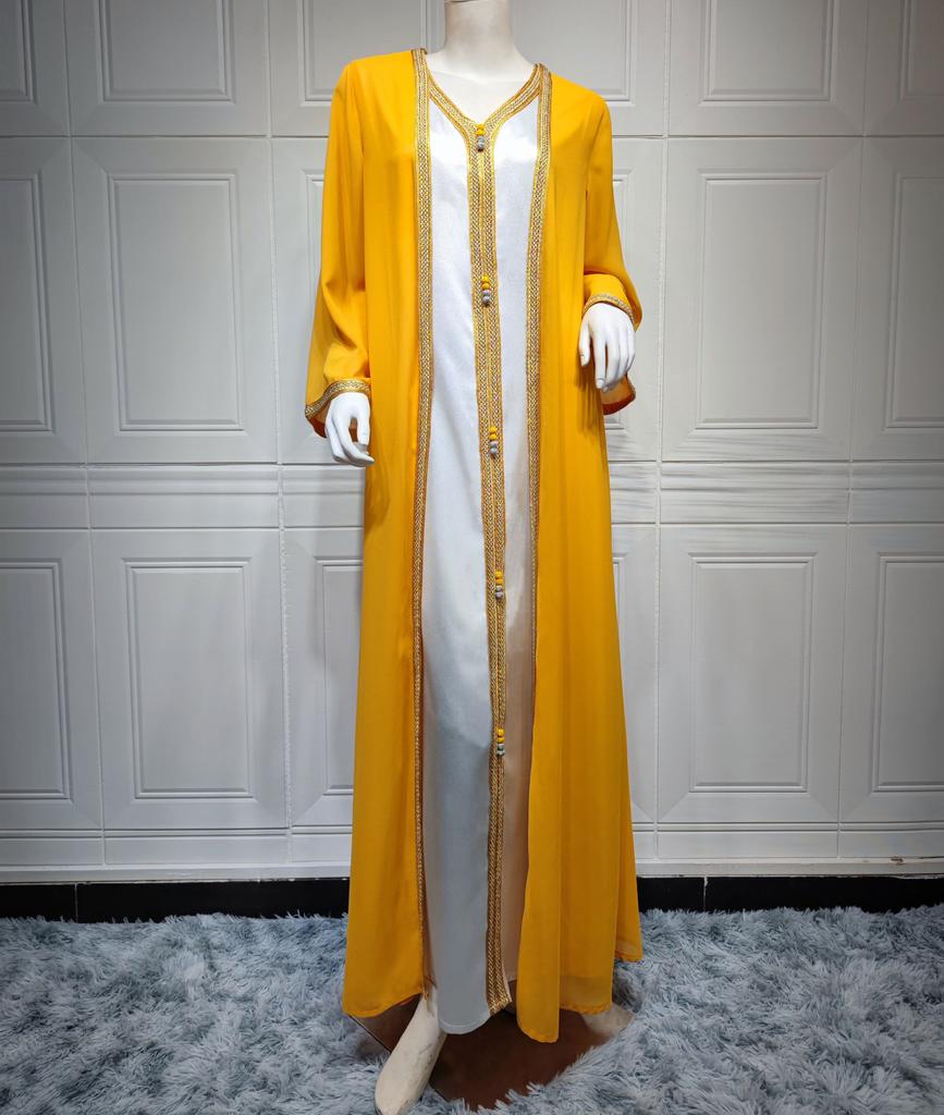 Женский шифон с V-образным вырезом, облегающий комплект из двух предметов, мусульманское платье, халат Dubai, многоцветный