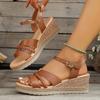Модные коричневые босоножки на танкетке с ремешком на щиколотке для женщин лето 2025 легкие нескользящие пляжные туфли женские плетеные босоножки на платформе римские босоножки