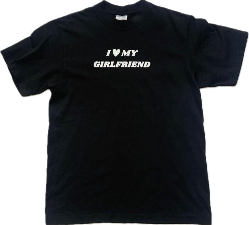 I Love My Girlfriend Graphic Print Black T-shirt