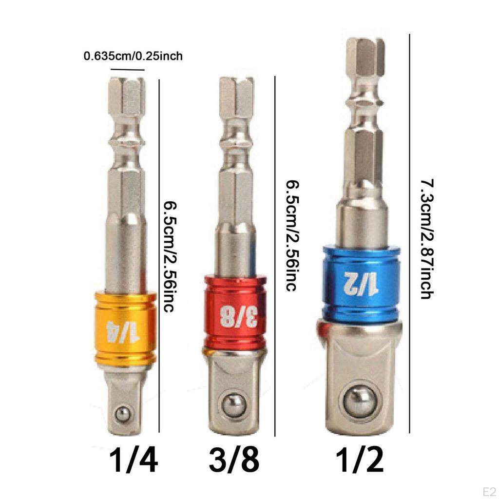 Набор шестигранных адаптеров для электрических отверток с шестигранным хвостовиком 1/4", 3/8", 1/2" для электропривода