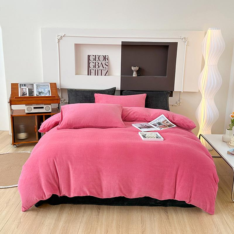 Double-sided Milk Fleece Four-piece Set, Thickened Coral Fleece Bed Linen, Fleece Thermal Flannel Quilt Cover