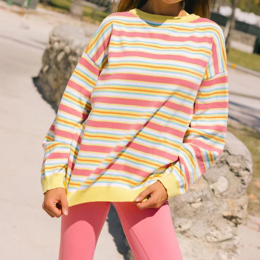 2026 Fashion Early Autumn Striped Knit Long Sleeve Sweater