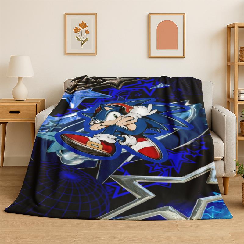 Classic S-Sonic Cartoon Game Flannel Blanket Soft Warm Throw Blanket for Bedroom Living Room Bed Travel Camping Picnic Gift