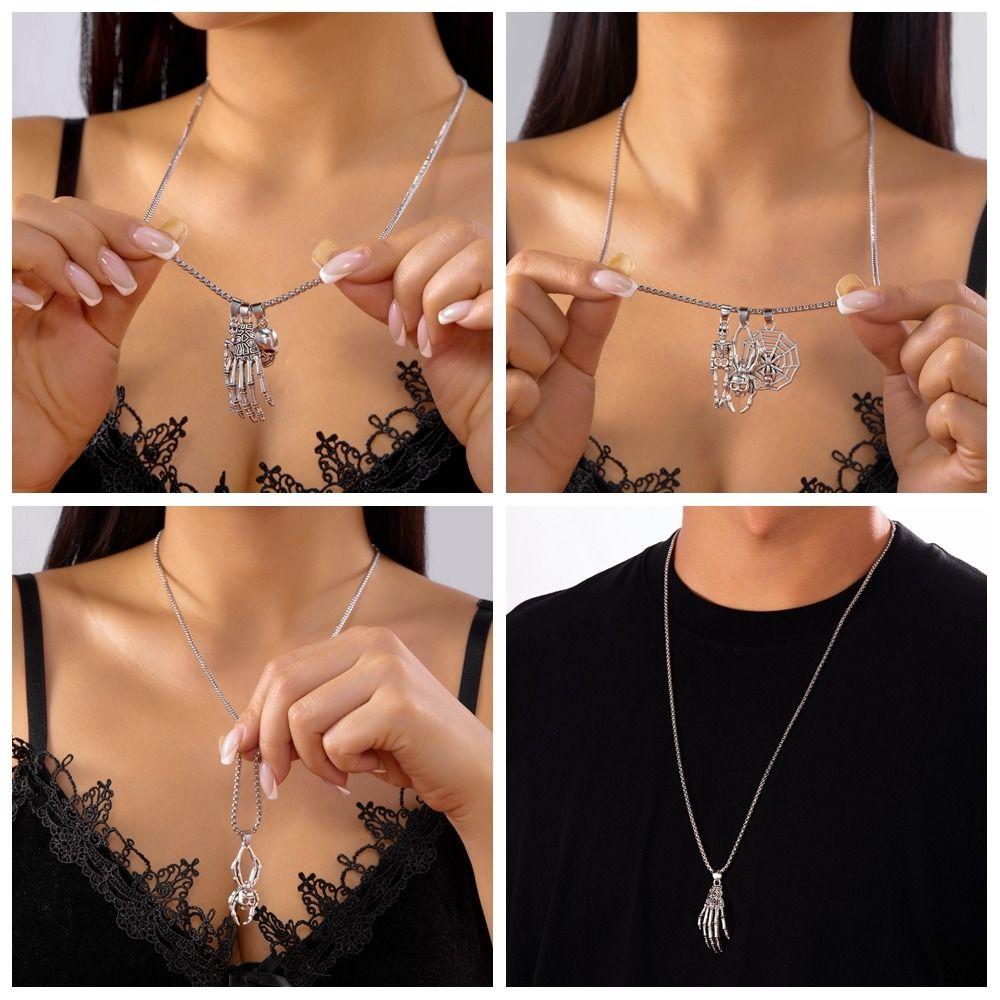 Хэллоуинское ожерелье в панк-стиле, ожерелье-чокер на ключицу с подвеской-скелетом, ожерелье-скелет, женское