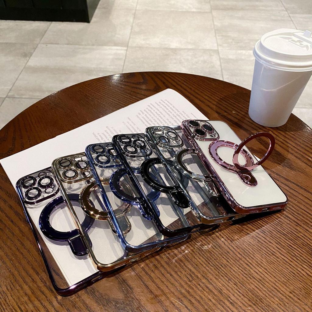 Магнитная подставка-кольцо для iPhone 17/16 Pro Max Гальванизированный мягкий чехол