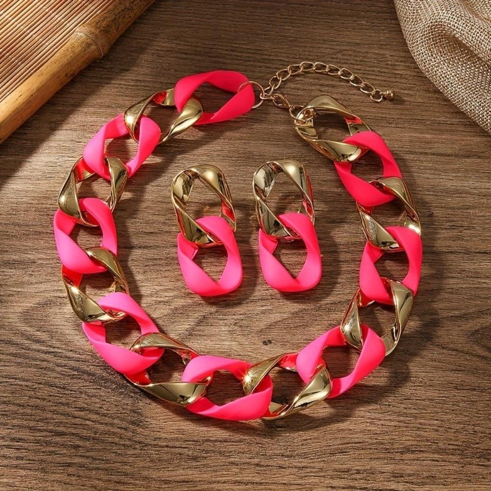 Large Jewelry Set Hollow-out Exaggerated Jewelry Temperament Chain Necklace Earrings Festival