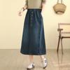 Simple All Match Slim Fit Skirt High Waist Loose A-line Denim Skirt Vintage Style Mid Length Skirt Women's Clothing