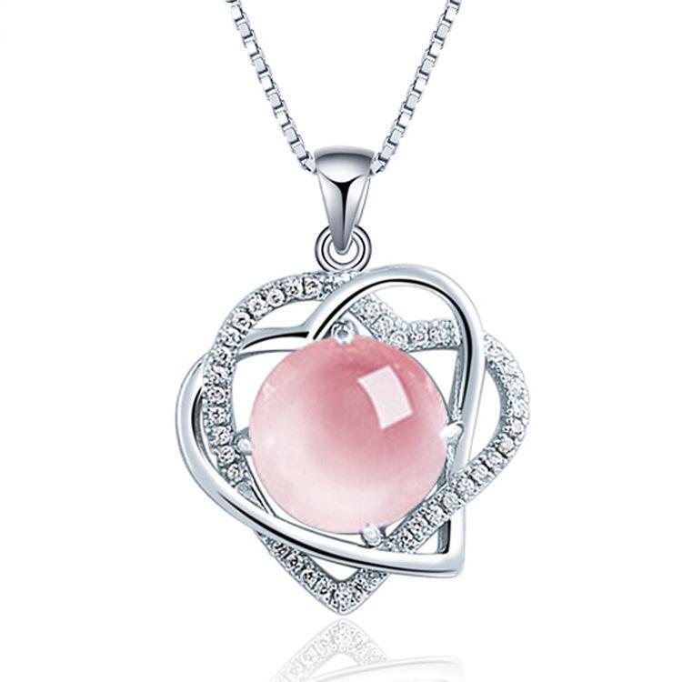 Women's Rose Quartz Clavicle Necklace - Japanese & Korean Fashion Pendant, Valentine's Day Gift