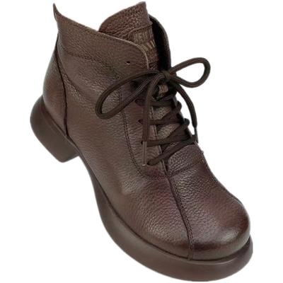 Мягкие кожаные короткие ботинки Мартин на толстой подошве с круглым носком в стиле ретро, повседневные, нескользящие женские ботинки