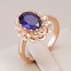 Классическое большое овальное кольцо с натуральным цирконом фиолетового цвета для женщин, модное, цвет розового золота, с кристальным цветком, повседневное, винтажное ювелирное изделие