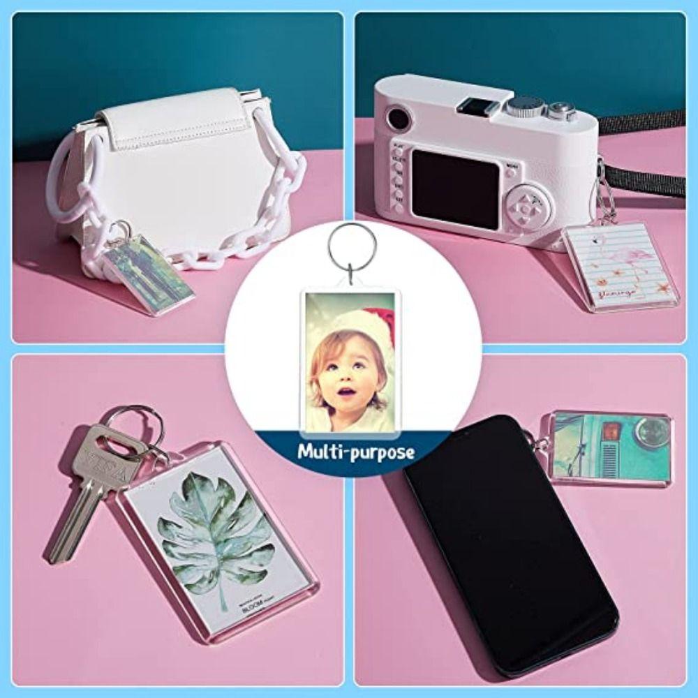 5Pcs Snap-In Custom Insert Photo Photo Frame Keychain Pendant Tassels Picture Keyring DIY