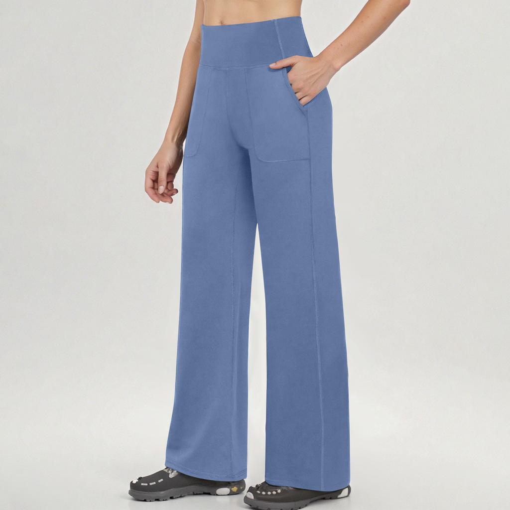 Женские брюки для йоги, широкие брюки, высокая посадка, эластичные, платьишко, свободные, повседневные спортивные штаны с карманами