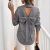 Autumn and Winter Women's Elegant Striped Printed Back Bow Front Button Long Sleeve Shirt
