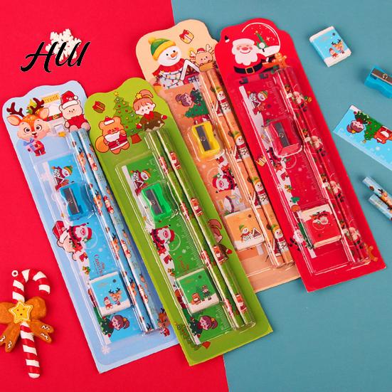 Christmas Stocking Stuffer Themed Pencil Set Santa Snowman Elk with Sharpener And Stationery Eraser Kids' Drawing Supplies for Holiday Gifts