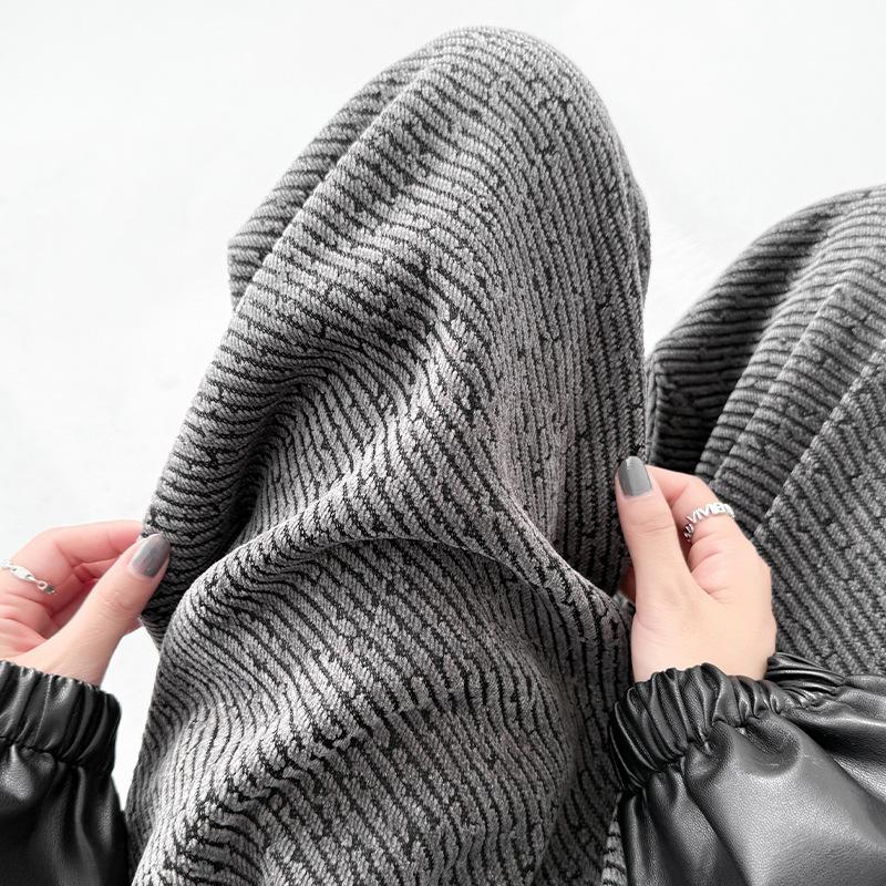 Полосатые широкие брюки женские осенне-зимние бархатные утолщенные ретро-атмосферные повседневные брюки с драпировкой