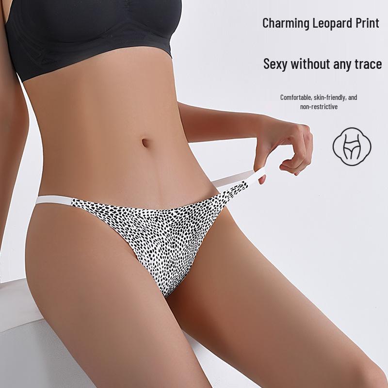 Leopard Print Low-Waist Seamless Thong - Women's Ice Silk Bikini Panties