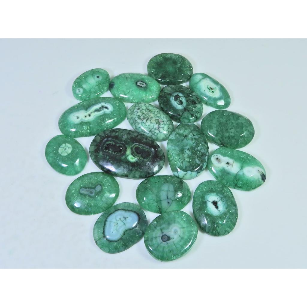 281Cts.Color Enhanced Green Solar Cab Agate Oval Loose Gemstone 17Pcs Lot C-2139