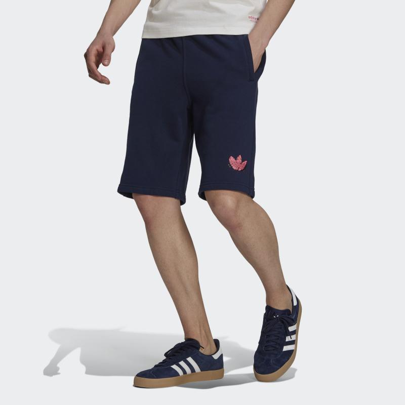 Adidas Originals Trefoil Fun Logo Print Skateboarding Sports Solid Casual Shorts Men Bottoms Navy H13439